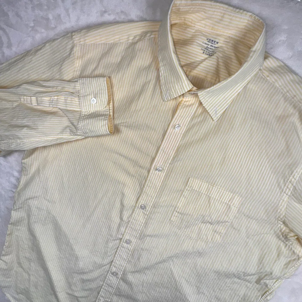 J. Crew Button Down Shirt Men XL Yellow Striped Lightweight Cotton Long Sleeve
